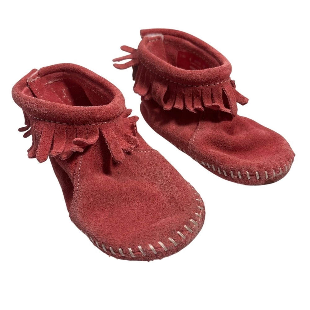 Minnetonka Moccasins Infant Size 6 Pink Suede‎ Leather Fringe Booties Shoes